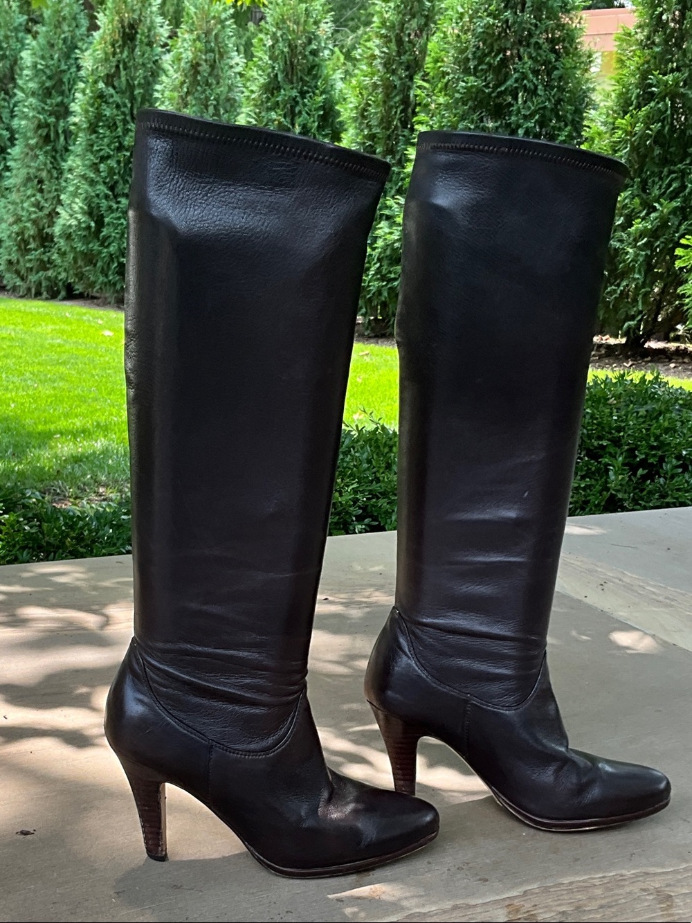 COLE HAAN Stretch Leather Knee-high boots dark brown